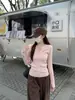 Camisa de Base Tricotada Feminina Manga Longa com Decote V Meio Aberto e Detalhe Torcido de Damasco Coreano para Outono e Inverno com Top Suéter Macio e Aconchegante de Caimento Ajustado