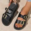 2025 Sandalias de Plataforma Gruesa de Verano Europeas y Americanas para Mujer Moda Banda Única Hebilla Plataforma de Playa Sandalias Transfronterizas para Mujer