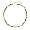 Collar de cuentas de piedra ojo de tigre retro francés, Cadena para la clavícula con colgante redondo en capas de acero inoxidable hecho a mano para mujer
