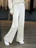 Pantalones de diseño para mujer de punto de cintura alta, color liso, con flecos deshilachados, corte ancho, holgados, adelgazantes, estilo coreano, para ir al trabajo, de pierna ancha, hasta el suelo