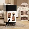 Cubo de Basura Doméstico de Gran Capacidad Estilo Mid-Century Cocina Dormitorio Sala de Estar Estilo Presionar con Tapa Cesta para Papel Higiénico con Ruedas