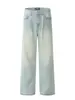 Jeans Retos Americanos 11Kn para Homens e Mulheres, Azul Vintage Claro, Modelagem Emagrecedora, Estéreo, Soltos, Pernas Largas, Calças Casuais