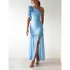 Em Estoque 2025 Estilo Europeu e Americano Transfronteiriço Outono e Inverno Vazado Ombro Único Babado Moda Vestido de Renda 68877