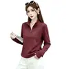 Camiseta de gola alta com zíper parcial e mangas compridas para mulheres, estilo primavera/outono 2026, blusa básica que rejuvenesce, top slim
