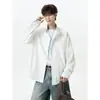 Camisa masculina de retalhos xadrez branca estilo old money, manga longa, outono, solta, casual, versátil, jaqueta cleanfit