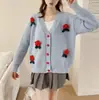 Cardigan Suéter de Tricô Preguiçoso Estilo Europeu e Americano para Mulheres, Novo Outono e Inverno Design Solto Jaqueta Top Morango