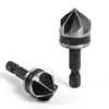 Herramienta de Chaflán de Cinco Hojas Chapada en Titanio con Mango Hexagonal Transfronterizo 6-19mm Juego de Cuchillos de Chaflán para Carpintería 6 Piezas Abreagujeros para Carpintería
