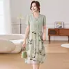 Vestido de Manga Corta de Moda Estilo Mamá 2026 Ropa de Moda para Mujer Verano para Mujeres de Mediana Edad Vestido Largo para Mujeres de Mediana Edad y Mayores con Elegancia