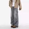 Calça Jeans Workwear Masculina 2026 Verão Novo Estilo com Bolsos Grandes, Design Pregueado, Estilo Americano High Street, Calça Longa Casual Reta