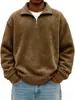 Sudadera de punto con media cremallera de color liso desgastada para hombre, estilo europeo y americano, nueva para Otoño e Invierno 2025, casual, holgada, con solapa