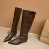 Botas de Salto Baixo Estilo Minimalista Altas até o Joelho Femininas Estilo Coreano Panturrilha Larga Acima do Joelho Botas Longas Botas de Cavaleiro Retrô Afuniladas Salto Fino Botas Skinny