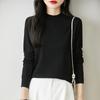 Camiseta de punto fino de lana clásica y sencilla para otoño e invierno, suave y sedosa, agradable a la piel, con efecto adelgazante, de manga larga y cuello alto, para mujer