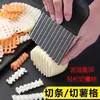 Cuchillo ondulado de acero inoxidable con mango negro engrosado para cortar patatas, crear patrones ondulados y hacer cortes decorativos; también adecuado para cortar papas fritas en tiras para uso doméstico