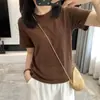 Camiseta Manga Curta, Ajuste Slim, Versátil, Ombro Normal para Mulheres, Verão, Gola Redonda, Cor Sólida Casual Soltinha, Top de Algodão Tencel