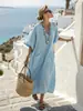 Estilo Nuevo Transfronterizo Estilo Resort Costero Falda Larga Holgada con Cuello en V Estampado 3D Cubrebikini Playa Vestido Bohemio Verano