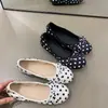 Primeiro Encontro Temporada Rasteirinha Suave Sapatos de Noite Femininos Primavera 2026 Francês Bolinhas Laço de Seda Bico Redondo Baixo Recorte Ba