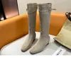 Botas de montar para mujer adelgazantes hasta la rodilla, colección otoño 2026, punta cuadrada, tacón grueso, hebilla de cinturón, botas versátiles de caña alta ajustadas