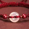 Pulsera Hebilla de Paz de Calcedonia Blanca Este Año Cuerda Roja de Cinabrio Tejida a Mano Cuerda de Mano de Pareja Pulsera de Orilla para Estudiantes