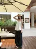 Shimei 2025 Verano Conjunto Elegante Camisola con Lazo Pantalones Casuales Rayados Sueltos Vintage para Mujer Conjunto de Dos Piezas