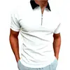 Camiseta Casual Masculina Estação Independente Europeia e Americana Manga Curta Estampada Slim Fit Zíper Gola Polo Pulôver Camisa Polo Masculina