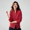Suéter cárdigan abierto con cremallera, cuello alto grueso, estilo vintage, de hilo de haba plateada y cachemira para mujer, otoño e invierno