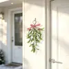 Decoración colgante de muérdago artificial flocado simulado más vendida transfronteriza, venta al por mayor desde la fábrica de origen, colgador de puerta de Navidad con lazo de frutos rojos