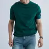 Camiseta de Tricô Manga Curta para Homem, Cor Sólida, Gola Redonda, Versátil, Estilo Old Money, Seda de Gelo, Verão, Atacado de Fábrica Transfronteiriço