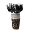 Decoración Navideña Temática de Cumpleaños 60-50-40 Negro y Dorado Casual Set de Platos y Vasos Desechables