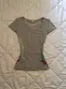 Camiseta de Verano Versátil Rayada Retro de Cuello en V Bajo Adelgazante Estilo Americano Y2K Transfronteriza para Mujer al por Mayor Moderna
