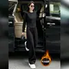 Traje casual elegante e estiloso para o outono e inverno de 2026, nova blusa de manga longa e calça de perna larga, um conjunto completo deslumbrante