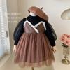 Conjunto de Roupa para Meninas Outono/Inverno 2026 Estilo Coreano Roupas Infantis Vestido com Colete Forrado de Lã Elegante Princesa Vermelho Roupa de Ano Novo Conjunto de Duas Peças