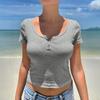 Kaikuo Comercio Transfronterizo 2026 Primavera/Verano Nuevo Top Camiseta de Manga Corta para Mujer Y2K Ceñido a la Cintura con Botones y Costilla