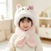 Conjunto de gorro y bufanda para niños para invierno, de felpa y grueso, lindo gorro con orejas de dibujos animados para protección, a prueba de viento y cálido para niños