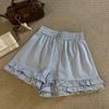 Shorts Volantes Versátiles Estilo Chica Picante Coreana Estilo Ballet para Mujer, Estilo Universitario Cintura Alta Adelgazantes Pierna Ancha Casual Hot Pants