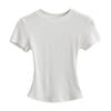 Camiseta feminina multicolorida estilo americano Spice Girl de manga curta, 2025, nova, slim fit, justa, cintura pequena