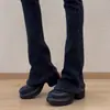 Zapatos de Cuero Redondos, Elásticos, de Corte Profundo, Simples y Elegantes para Mujer, Cómodos y que Aumentan la Altura con Suelas Gruesas