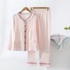 Conjunto de Pijama Fino de Crepe de Algodão Puro para Mulheres, Roupas de Casa de Gaze Dupla com Mangas Longas, Respirável e Confortável, Pode Ser Usado Fora