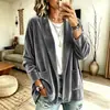 Outono/Inverno 2026 Novo Comércio Transfronteiriço Europeu e Americano Cor Sólida Veludo Dourado Cardigan Longo Feminino com Gola Reversível