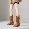 Botas de Comercio Exterior Hebilla de Cinturón Retro Botas Gruesas Martins Botas de Tacón Alto 202452 Botas Romanas Nuevas 33 Mujer