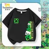 Camiseta de Manga Corta para Hombre y Niño, Colaboración de Minecraft, Ropa de Verano con Personajes Creeper y Bloques