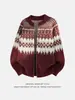 Suéter Cardigan Estilo Fair Isle para Hombre, Estilo Otoño e Invierno, Piel Sintética tipo Visón Vintage, Estilo Étnico, Chaqueta de Punto Suave