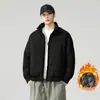 Chaqueta reversible de retazos de marca moderna de alta resistencia con cuello alto, abrigo de algodón casual versátil holgado estilo americano para hombre de invierno