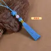 Borla de Hilo de Jade con Cuentas, Marcador de Libro Pulsera Tejida Hecha a Mano, Borla de Nudo Chino, Memoria USB, Colgante de Borla con Cuenta de Jade para Ropa