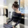 Suéter de Punto de Manga Larga con un Hombro Azul Oscuro Estilo Coreano para Mujer Uso de Principios de Otoño Petite Elegante Top Corto Ajustado