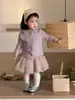 Roupas de Outono para Crianças Estilo Coreano Roupas Infantis Estilo Outono Roupas para Bebê Menina 2026 Novo Estilo Jaqueta de Tricô para Meninas Saia de Gaze Calça