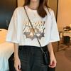 Camiseta de manga corta con cuello de algodón y estampado de oso de dibujos animados para mujer, nueva camiseta de verano holgada de largo medio que combina con todo, estilo informal.
