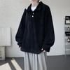 Moletom Pulôver Gola Polo Chenille Retro Americano 2025 Tamanho Grande Lapela Forrado com Fleece Quente Casual Jaqueta Masculina