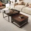 Mesa de Centro de Madera Maciza Sala de Estar Uso Doméstico 2026 Nuevo Lujo Ligero Gama Alta Minimalista Estilo Retro Negro Mesa de Centro para Apartamento Pequeño