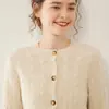 Inverno 2026 Novo Cardigã de Cashmere Feminino com Gola Redonda e Trançado Grosso Suéter Elegante para o Trabalho Feminino Estilo Europeu e Americano