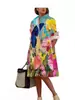 2025 Nuevo Vestido Camisa Largo Estampado Floral para Mujer Holgado Casual Cuadros Talla Grande